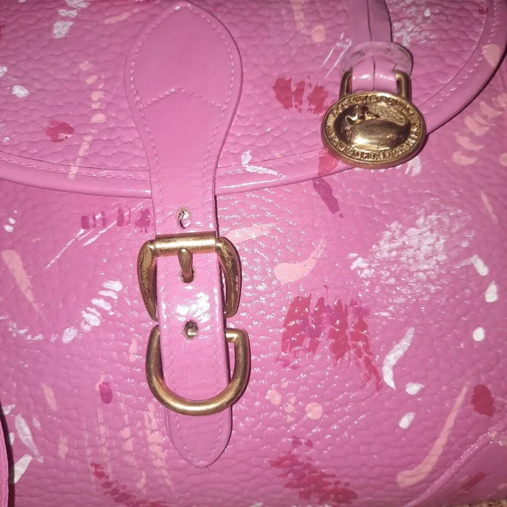 Dooney & Bourke Pink Carpet Bag Hand Painted Dooney Handbag Crossbody Vintage - Picture 14 of 16